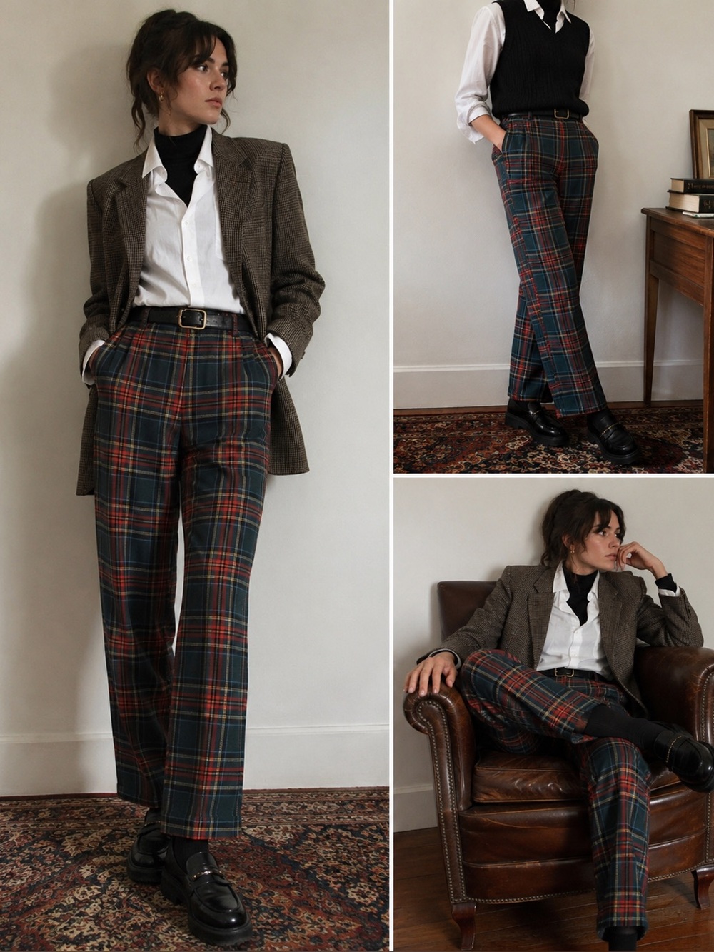 Vintage Fletcher Jones Australia Wool Tartan Plaid Creased Slacks Trousers Pants